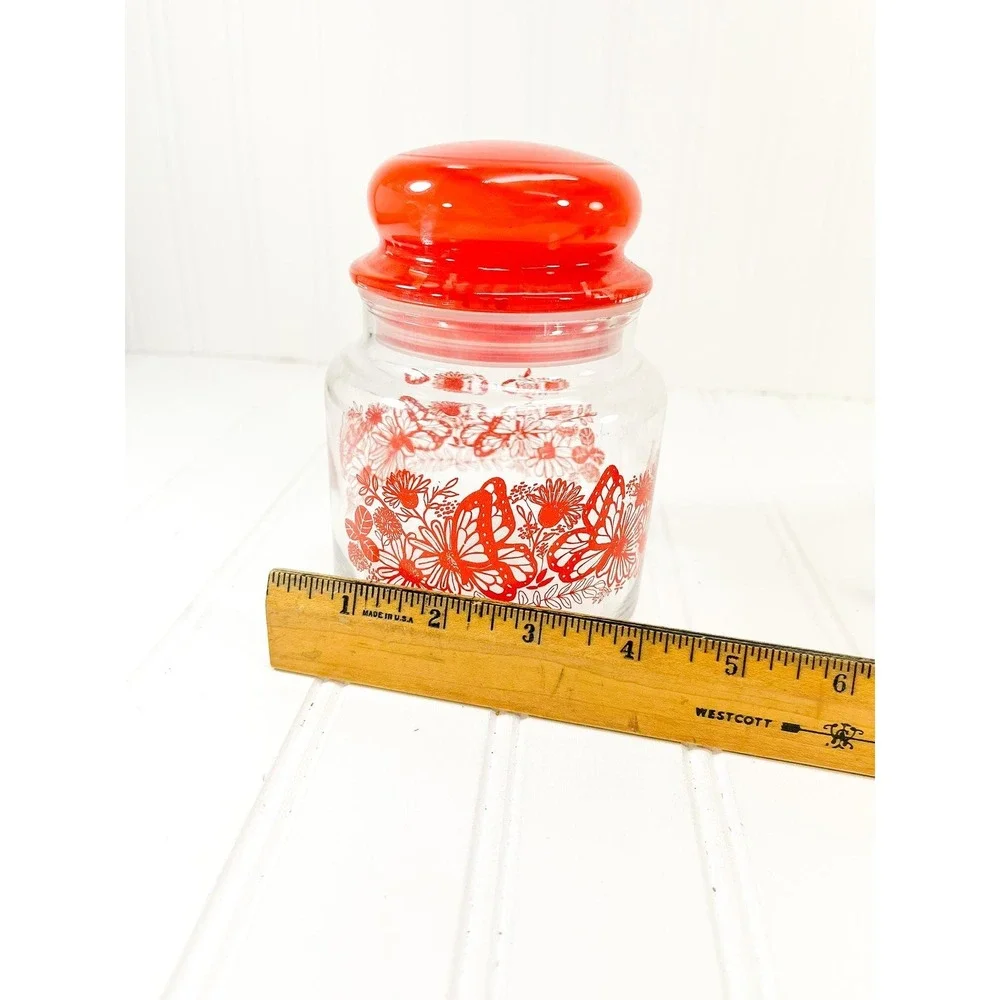 Vintage Butterfly 1960s Glass Apothecary Jar‎ - Orange Butterfly Canister